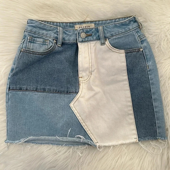 PacSun patchwork Jean skirt size 24 XXS mini denim skirt - Picture 1 of 7